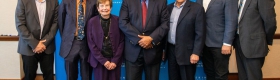 From left: Michael Waterstone, dean of the UCLA School of Law; UCLA Distinguished Professor Robin D. G. Kelley; Renee Luskin; Secretary of the Smithsonian Lonnie G. Bunch III; Meyer Luskin; Miguel García-Garibay, senior dean of the UCLA College and dean of physical sciences; Abel Valenzuela, interim dean of social sciences.