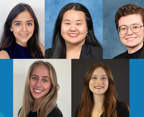 UCLA's inaugural Future of Food Fellows cohort, clockwise from top left: Erika López-Lara, Justine Kim, Maria Trubetskaya, Corinne Smith and Ceci (Rebecca) Cohen.